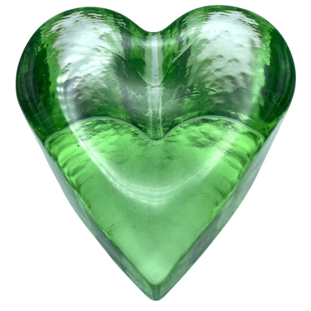 Fire & Light Green Celery Heart Paperweight Studio Art Glass SIGNED! - Picture 8 of 9